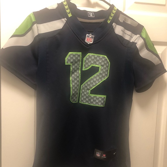 Nike On Field NFL Authentic Seattle Seahawks #12 Fan  Blue Lime Jersey Sz SM - Picture 3 of 11